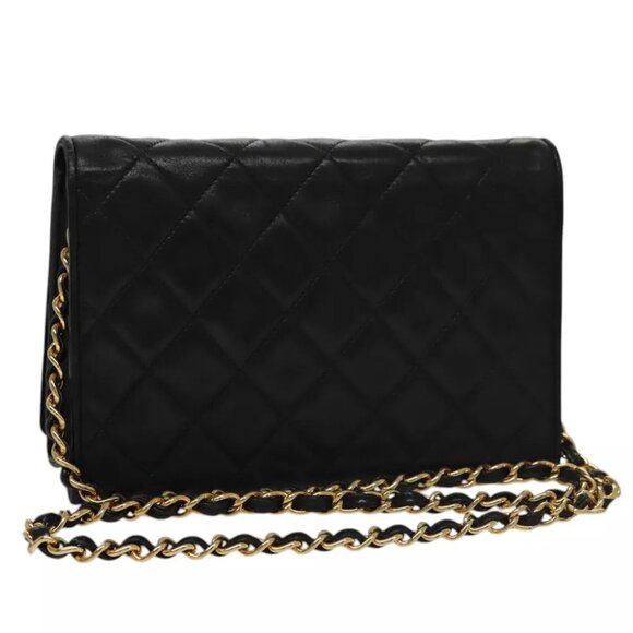 CHANEL Chain Matelasse Shoulder Bag Lamb Skin Gold Black CC Auth bs21032 - Picture 1 of 14